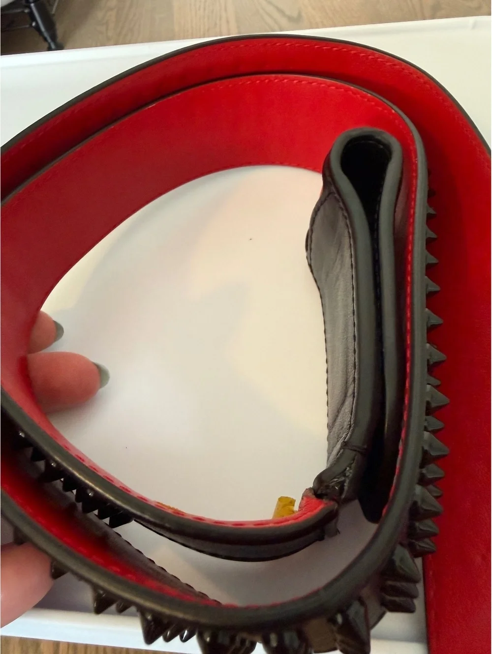 Christian Louboutin 110/44 Men's Black and Red Leather Studded Belt